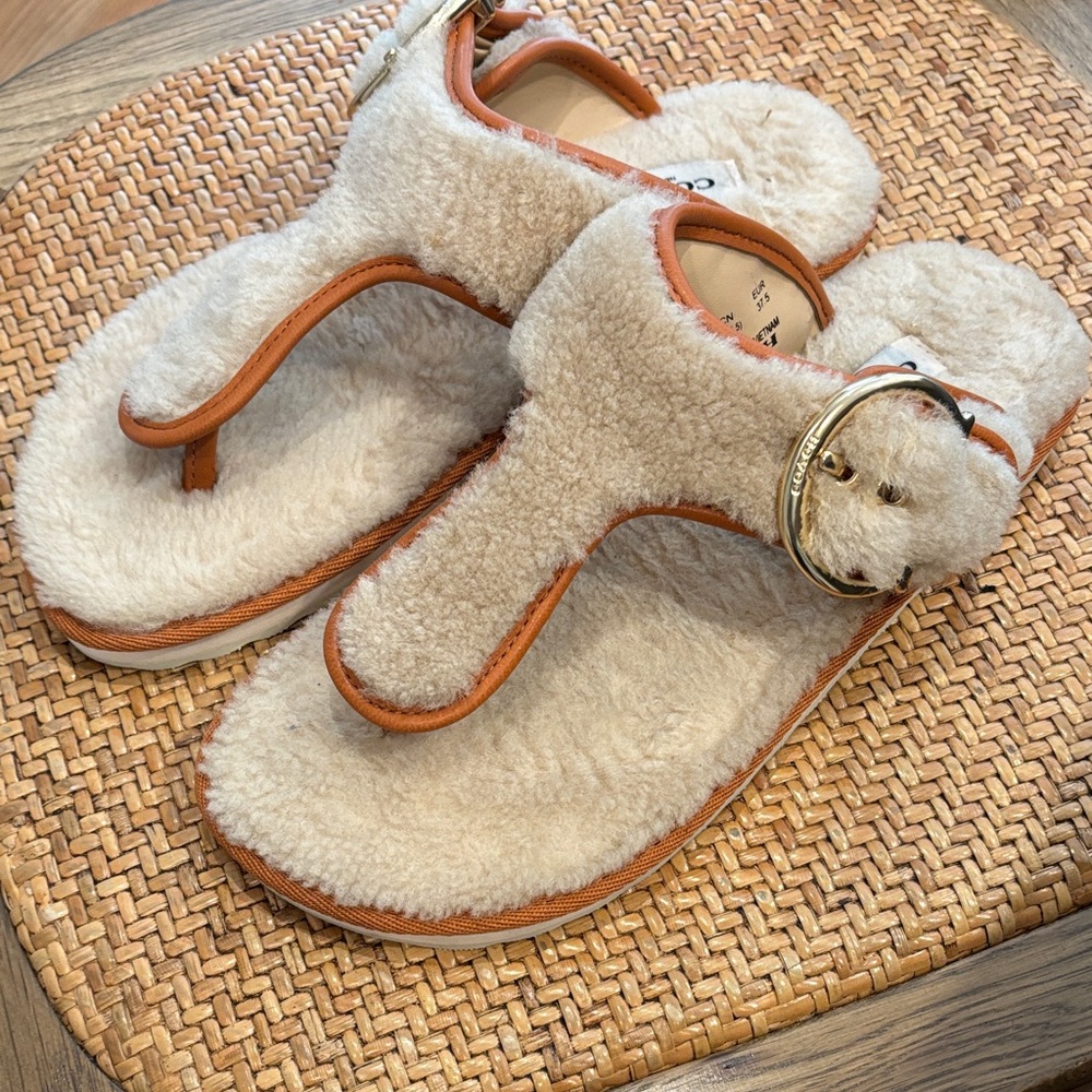 Coach Cream Sandals with Buckle Detail